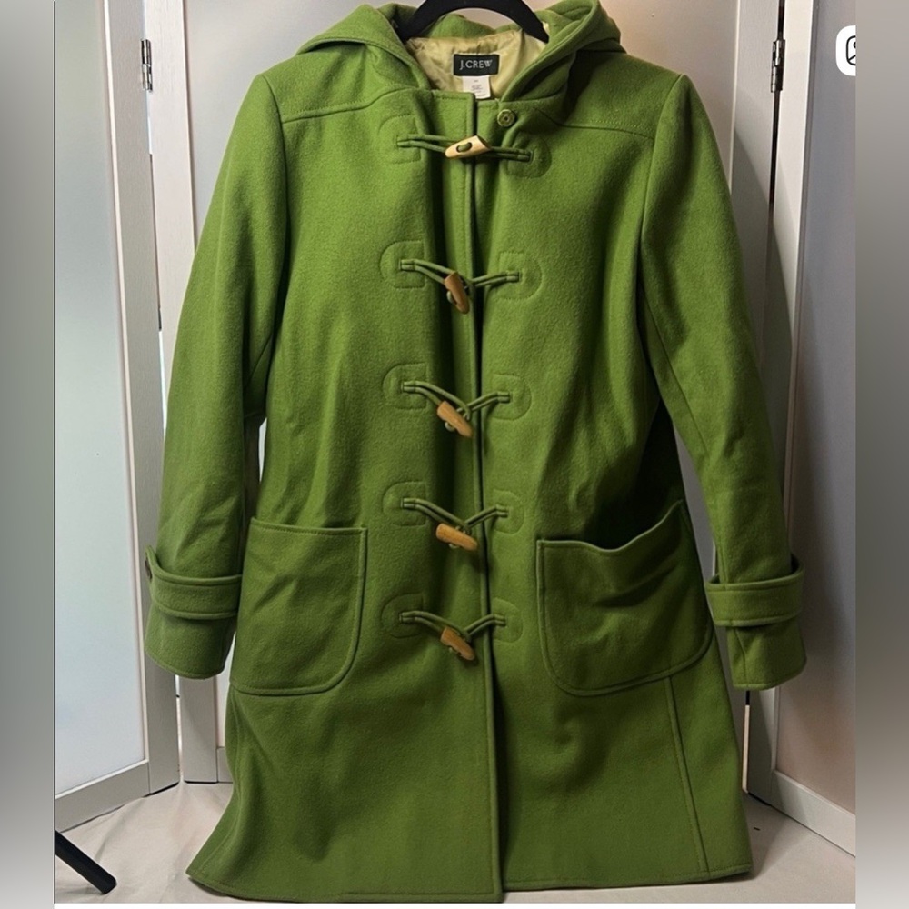 J. Crew Olive Green Hooded Toggle Trench Coat Size PS
